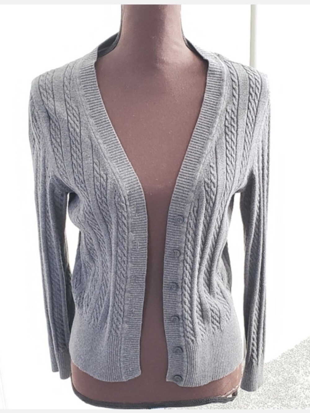 Tommy Hilfiger Gray Cable Knit Button-Front Cardigan Sweater